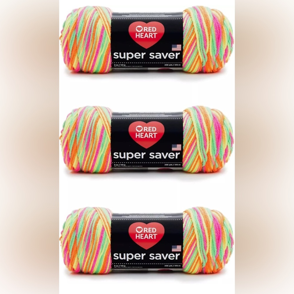 Red Heart Super Saver Yarn Day Glow Pack of 3 New
5 Oz Each 236 Yards Each